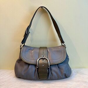 Vintage Gray Coach Soho Pleated Leather Buckle Flap Shoulder Bag